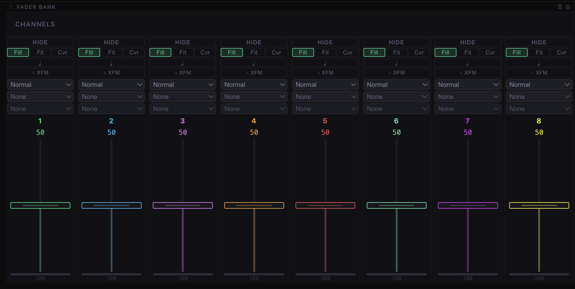 Fader Bank — 8 channel strips